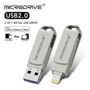 MicroDrive 2 in 1 Lightning + USB 2.0 Disco flash USB portatile in metallo, 8GB, 16GB, 32GB, 64GB, 128GB, 256GB, 512GB