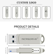 MicroDrive 2 in 1 Lightning + USB 2.0 Disco flash USB portatile in metallo, 8GB, 16GB, 32GB, 64GB, 128GB, 256GB, 512GB