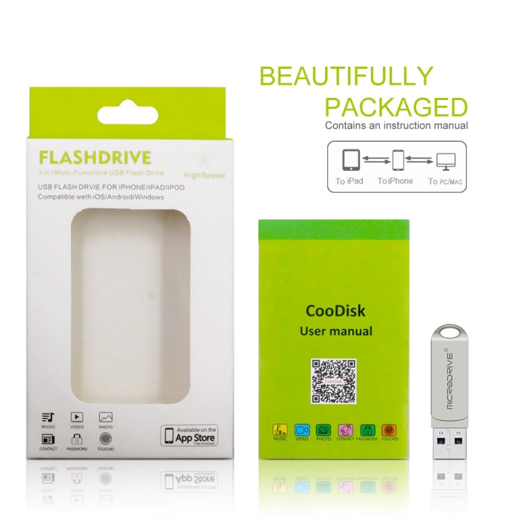 MicroDrive 2 in 1 Lightning + USB 2.0 Disco flash USB portatile in metallo, 8GB, 16GB, 32GB, 64GB, 128GB, 256GB, 512GB