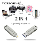 MicroDrive 2 in 1 Lightning + USB 2.0 Disco flash USB portatile in metallo, 8GB, 16GB, 32GB, 64GB, 128GB, 256GB, 512GB