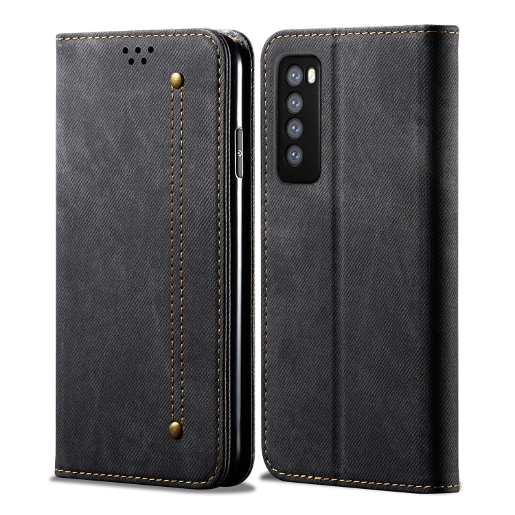 Custodia portafoglio in pelle con texture denim per smartphone