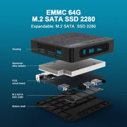 GXMO N42 Windows 11 Intel Gemini Lake N4020C Mini PC NVME SSD WiFi Mini computer desktop, 6GB+64GB, 6GB+64GB+256GB