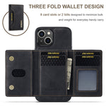 Custodia per telefono in pelle con portafoglio a tre pieghe serie DG.MING M2, For iPhone 15