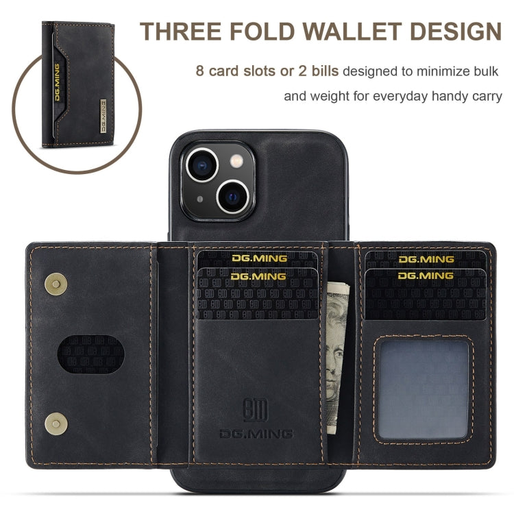 Custodia per telefono in pelle con portafoglio a tre pieghe serie DG.MING M2, For iPhone 15