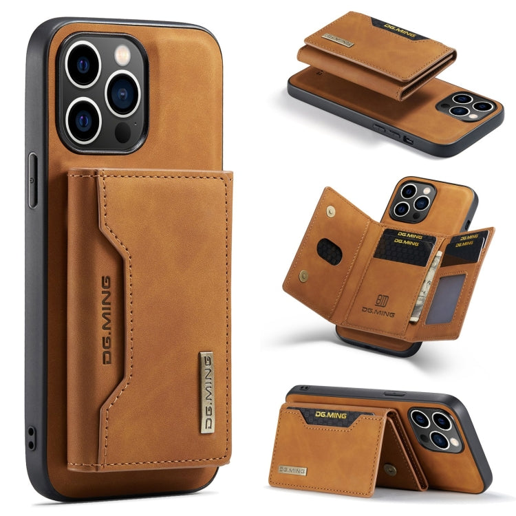 Custodia per telefono in pelle con portafoglio a tre pieghe serie DG.MING M2, For iPhone 16, For iPhone 15 Pro Max, For iPhone 15 Pro, For iPhone 15 Plus