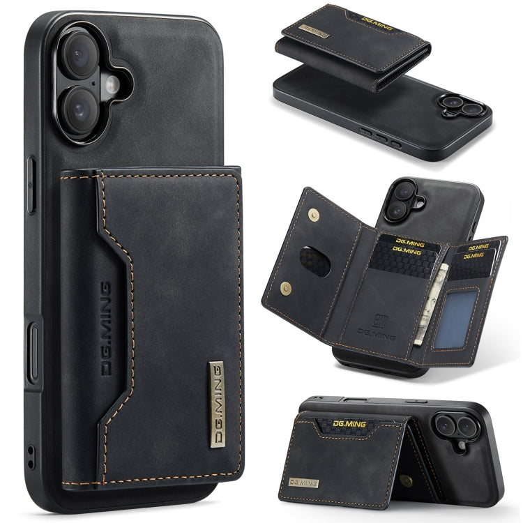 Custodia per telefono in pelle con portafoglio a tre pieghe serie DG.MING M2, For iPhone 16, For iPhone 15 Pro Max, For iPhone 15 Pro, For iPhone 15 Plus