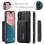 Custodia per telefono in pelle con portafoglio a tre pieghe serie DG.MING M2, For iPhone 16, For iPhone 15 Pro Max, For iPhone 15 Pro, For iPhone 15 Plus