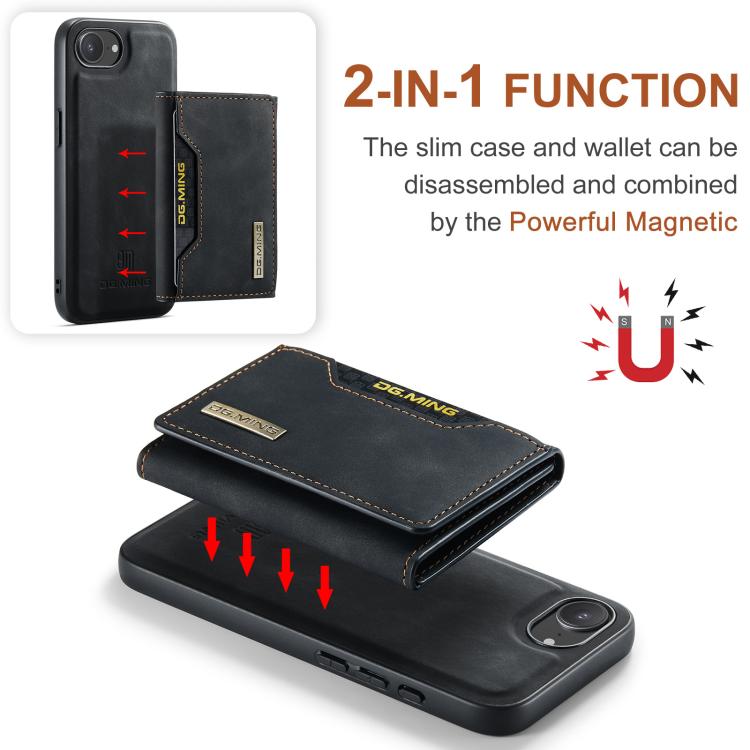 Custodia per telefono in pelle con portafoglio a tre pieghe serie DG.MING M2, For iPhone 17e / 16e, For iPhone 17 Pro Max, For iPhone 17 Pro, For iPhone 17