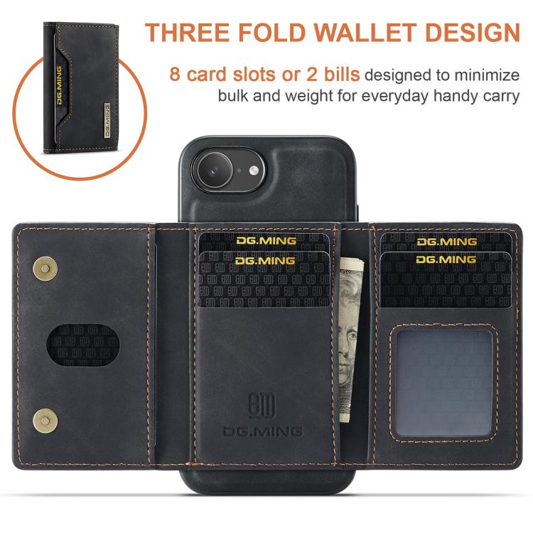 Custodia per telefono in pelle con portafoglio a tre pieghe serie DG.MING M2, For iPhone 17e / 16e, For iPhone 17 Pro Max, For iPhone 17 Pro, For iPhone 17