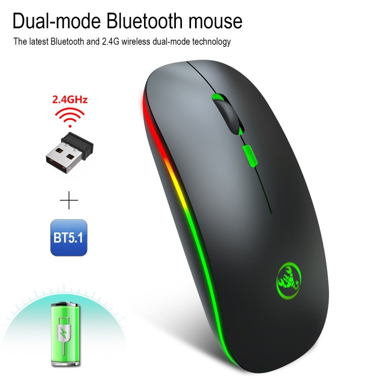 Mouse wireless a emissione di luce a doppia modalità HXSJ T18 2.4GHZ 1600 dpi USB + Bluetooth 5.1 ricaricabile