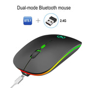 Mouse wireless a emissione di luce a doppia modalità HXSJ T18 2.4GHZ 1600 dpi USB + Bluetooth 5.1 ricaricabile