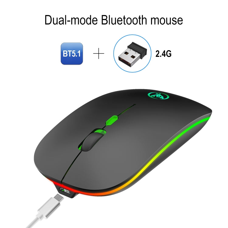 Mouse wireless a emissione di luce a doppia modalità HXSJ T18 2.4GHZ 1600 dpi USB + Bluetooth 5.1 ricaricabile