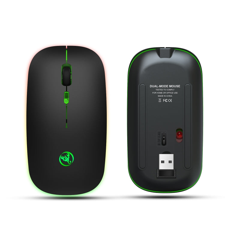 Mouse wireless a emissione di luce a doppia modalità HXSJ T18 2.4GHZ 1600 dpi USB + Bluetooth 5.1 ricaricabile