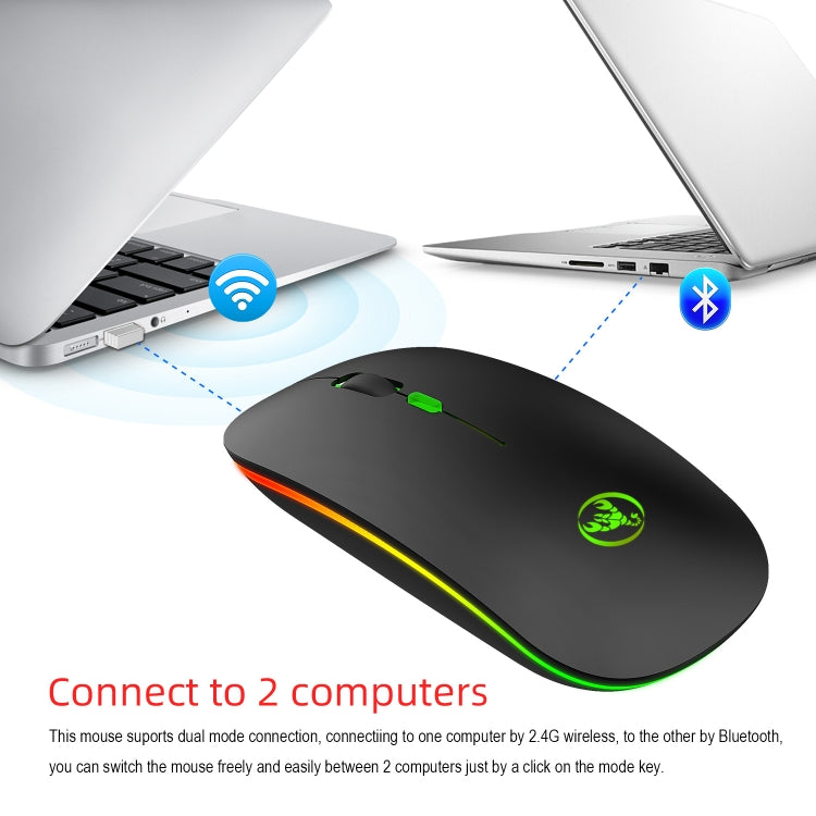 Mouse wireless a emissione di luce a doppia modalità HXSJ T18 2.4GHZ 1600 dpi USB + Bluetooth 5.1 ricaricabile