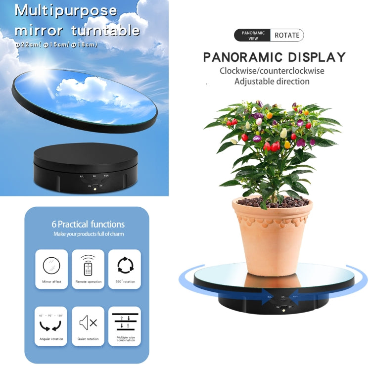 Giradischi con supporto per espositore rotante elettrico a specchio da 22 cm, puntelli per riprese video in diretta, Regular Version, With Remote Control