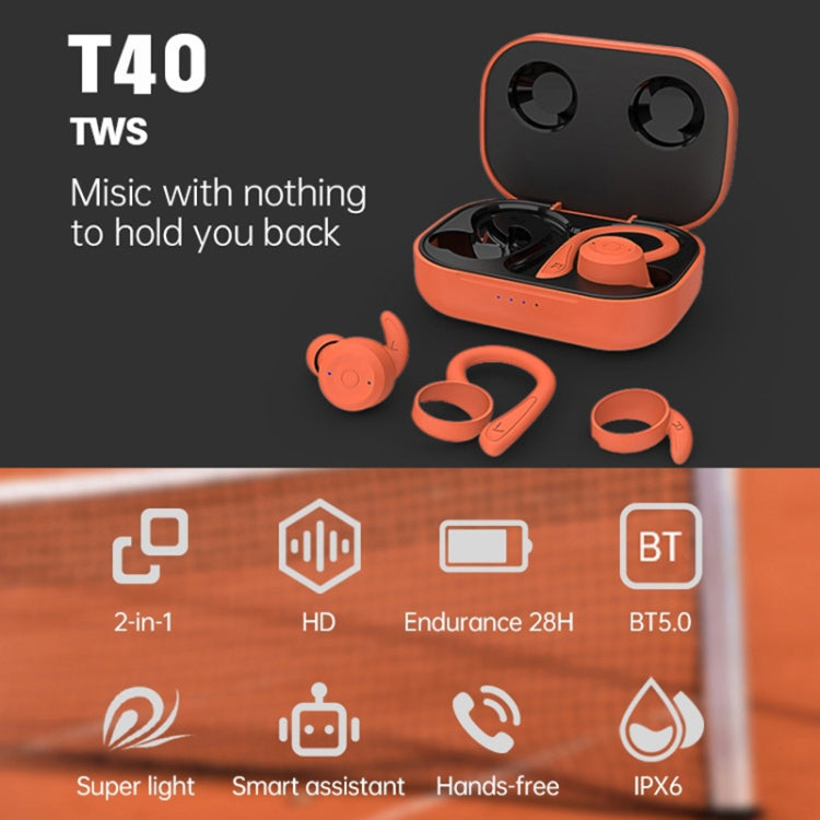 Auricolari Bluetooth wireless T&G T40 TWS IPX6 impermeabili con orecchio sospeso con scatola di ricarica