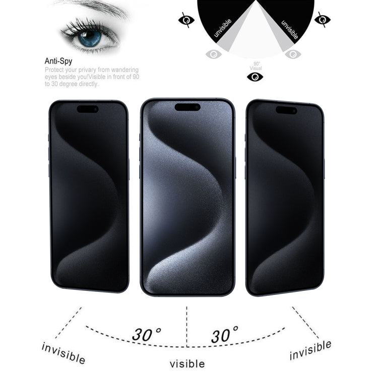 Pellicola in vetro temperato anti-spia ad alta trasparenza e copertura totale, For iPhone 15 Pro Max / 15 Plus, For iPhone 15 Pro / 15