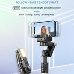 Stabilizzatore gimbal Q18 con tracking 360° e luce selfie