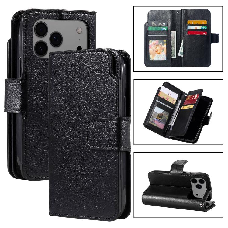 Custodia per cellulare in pelle con portafoglio triplo e 9 carte, For iPhone 18 Pro, For iPhone 18 Pro Max, For iPhone 17e / 16e, For iPhone 17 Pro Max
