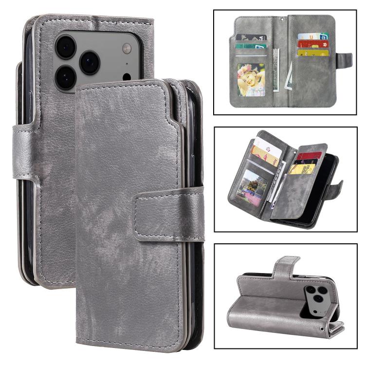 Custodia per cellulare in pelle con portafoglio triplo e 9 carte, For iPhone 18 Pro, For iPhone 18 Pro Max, For iPhone 17e / 16e, For iPhone 17 Pro Max