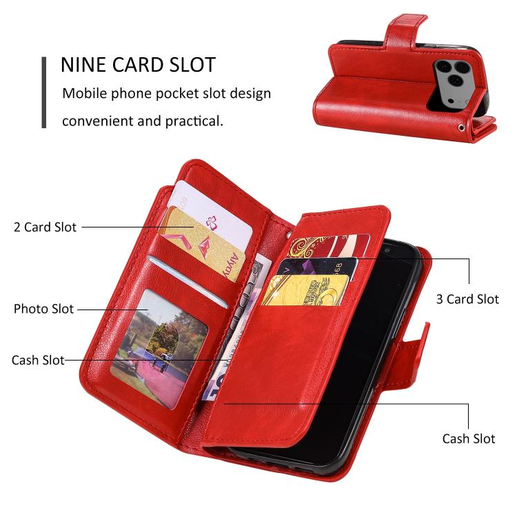 Custodia per cellulare in pelle con portafoglio triplo e 9 carte, For iPhone 18 Pro, For iPhone 18 Pro Max, For iPhone 17e / 16e, For iPhone 17 Pro Max