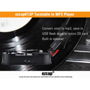 Mini giradischi in vinile Ezcap 613P con convertitore da giradischi a MP3, Ezcap 613P