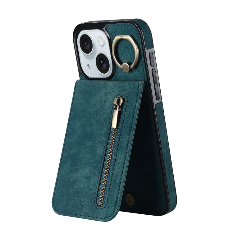 Custodia per telefono con slot per scheda RFID con anello retrò e cerniera, For iPhone 15 Pro Max, For iPhone 15 Pro, For iPhone 15 Plus