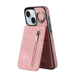 Custodia per telefono con slot per scheda RFID con anello retrò e cerniera, For iPhone 15