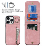 Custodia per telefono con slot per scheda RFID con anello retrò e cerniera, For iPhone 15