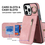 Custodia per telefono con slot per scheda RFID con anello retrò e cerniera, For iPhone 15