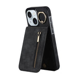 Custodia per telefono con slot per scheda RFID con anello retrò e cerniera, For iPhone 15
