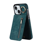 Custodia per telefono con slot per scheda RFID con anello retrò e cerniera, For iPhone 15