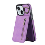 Custodia per telefono con slot per scheda RFID con anello retrò e cerniera, For iPhone 15