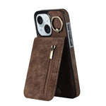 Custodia per telefono con slot per scheda RFID con anello retrò e cerniera, For iPhone 15