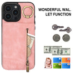 Custodia per telefono con slot per scheda RFID con anello retrò e cerniera, For iPhone 16 Pro, For iPhone 16 Plus, For iPhone 16