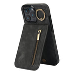 Custodia per telefono con slot per scheda RFID con anello retrò e cerniera, For iPhone 16 Pro, For iPhone 16 Plus, For iPhone 16