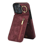 Custodia per telefono con slot per scheda RFID con anello retrò e cerniera, For iPhone 16 Pro, For iPhone 16 Plus, For iPhone 16