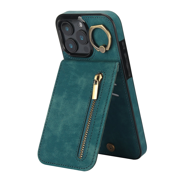Custodia per telefono con slot per scheda RFID con anello retrò e cerniera, For iPhone 16 Pro, For iPhone 16 Plus, For iPhone 16
