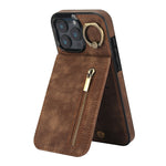 Custodia per telefono con slot per scheda RFID con anello retrò e cerniera, For iPhone 16 Pro, For iPhone 16 Plus, For iPhone 16