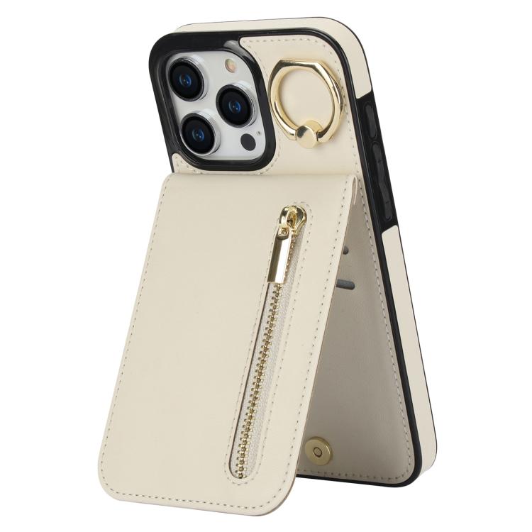 Custodia per telefono con slot per scheda RFID con anello retrò e cerniera, For iPhone 16 Pro, For iPhone 16 Plus, For iPhone 16