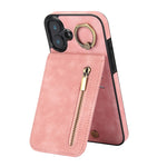 Custodia per telefono con slot per scheda RFID con anello retrò e cerniera, For iPhone 16 Pro, For iPhone 16 Plus, For iPhone 16