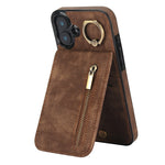 Custodia per telefono con slot per scheda RFID con anello retrò e cerniera, For iPhone 16 Pro, For iPhone 16 Plus, For iPhone 16