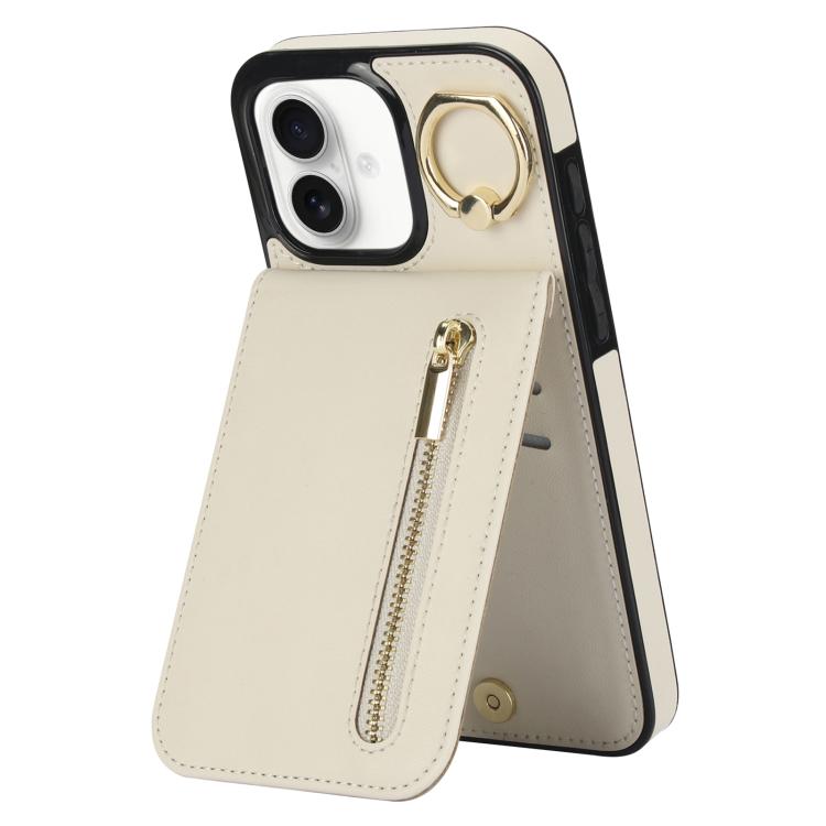 Custodia per telefono con slot per scheda RFID con anello retrò e cerniera, For iPhone 16 Pro, For iPhone 16 Plus, For iPhone 16