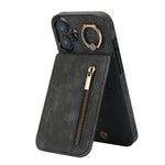 Custodia per telefono con slot per scheda RFID con anello retrò e cerniera, For iPhone 16 Pro, For iPhone 16 Plus, For iPhone 16
