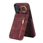 Custodia per telefono con slot per scheda RFID con anello retrò e cerniera, For iPhone 16 Pro, For iPhone 16 Plus, For iPhone 16