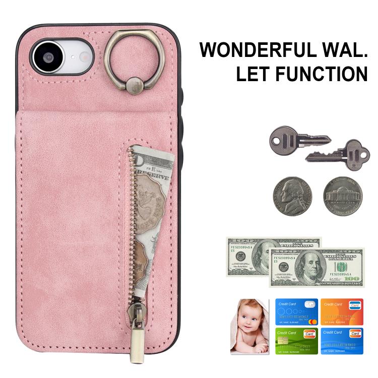 Custodia per telefono con slot per scheda RFID con anello retrò e cerniera, For iPhone 17e / 16e, For iPhone 17 Pro Max, For iPhone 17 Pro