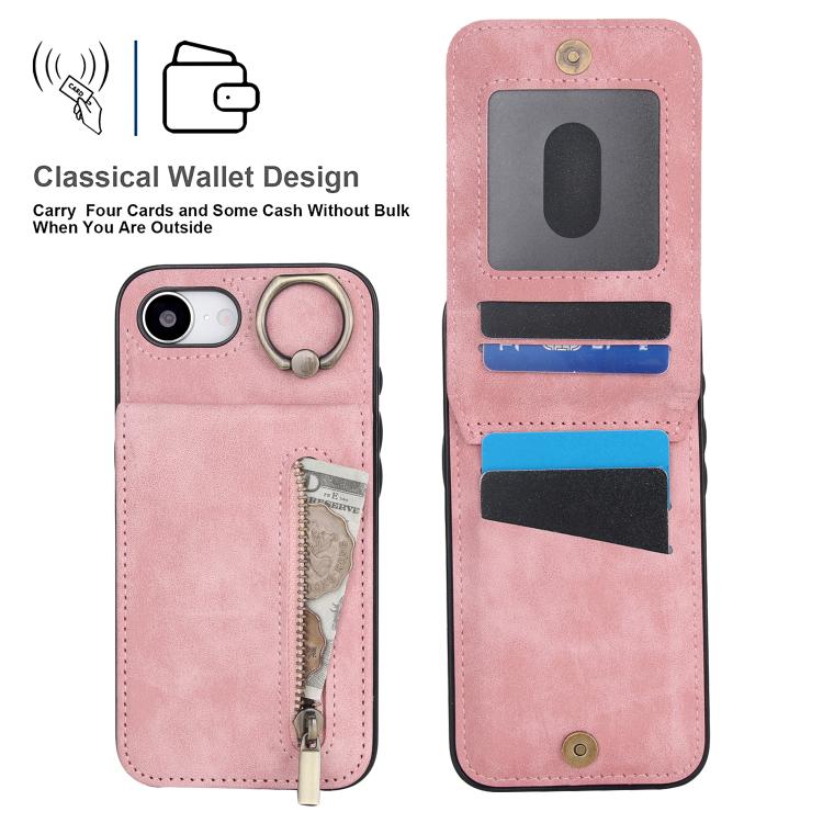Custodia per telefono con slot per scheda RFID con anello retrò e cerniera, For iPhone 17e / 16e, For iPhone 17 Pro Max, For iPhone 17 Pro