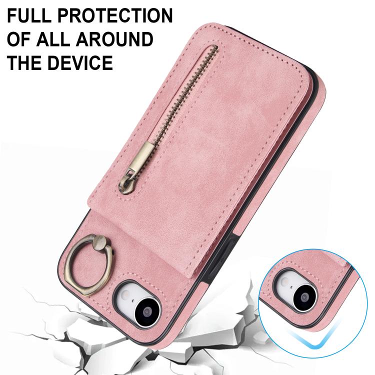 Custodia per telefono con slot per scheda RFID con anello retrò e cerniera, For iPhone 17e / 16e, For iPhone 17 Pro Max, For iPhone 17 Pro