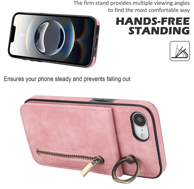 Custodia per telefono con slot per scheda RFID con anello retrò e cerniera, For iPhone 17e / 16e, For iPhone 17 Pro Max, For iPhone 17 Pro
