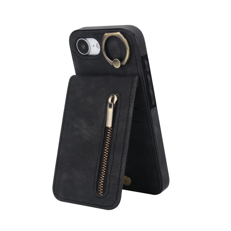 Custodia per telefono con slot per scheda RFID con anello retrò e cerniera, For iPhone 17e / 16e, For iPhone 17 Pro Max, For iPhone 17 Pro